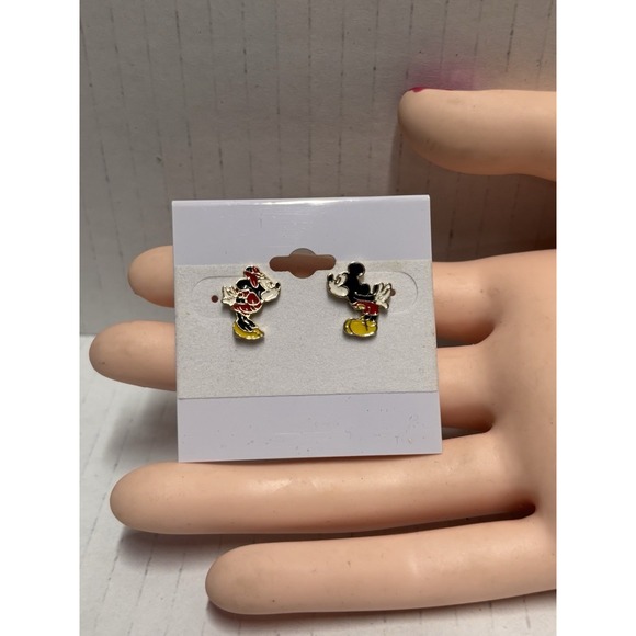 Disney Mickey and‎ Minnie Mouse Enamel Post Stud Pieced Earrings Gold Tone - Picture 10 of 12